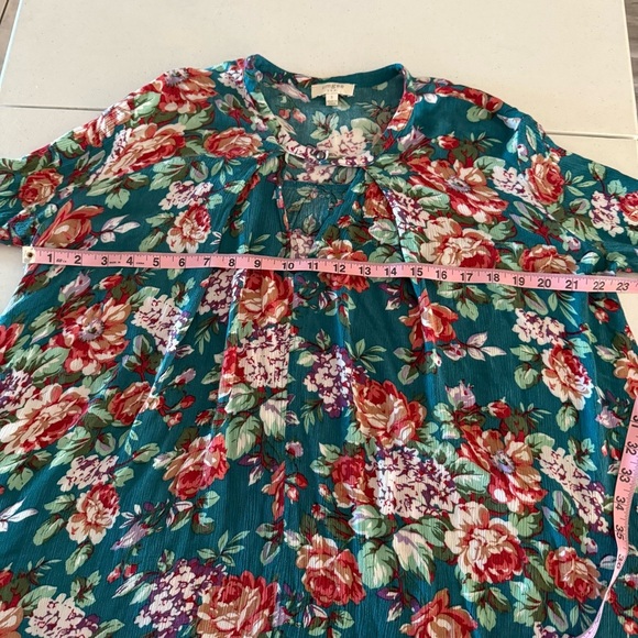 Umgee Floral Boho Dress Keyhole Dark Jade Peasant Tunic Hippie Women’s Size S - Picture 6 of 15